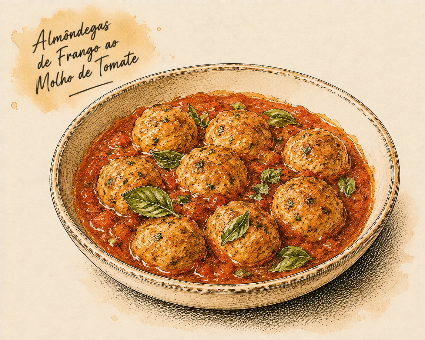 Ilustração de Almôndegas de Frango ao Molho de Tomate