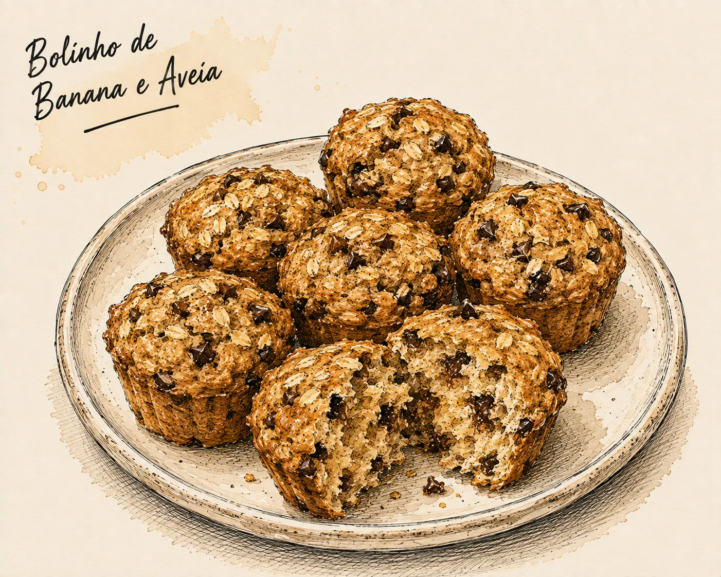Ilustração de Bolinho de Banana e Aveia (sem açúcar)