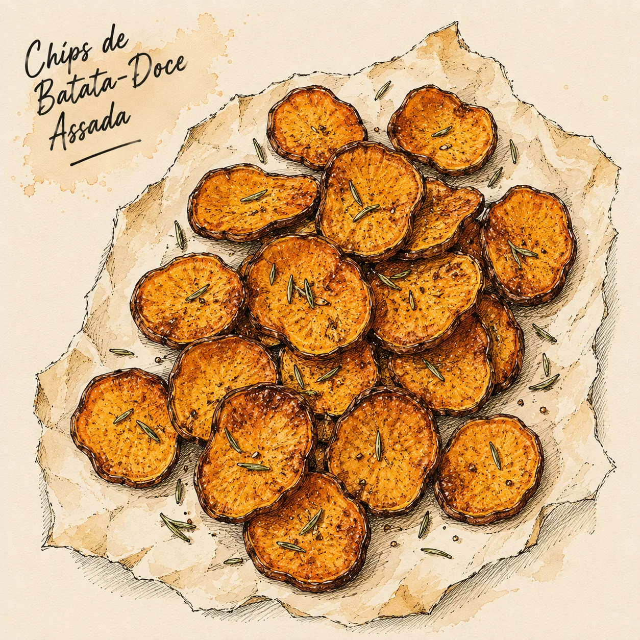 Ilustração de Chips de Batata-Doce Assada