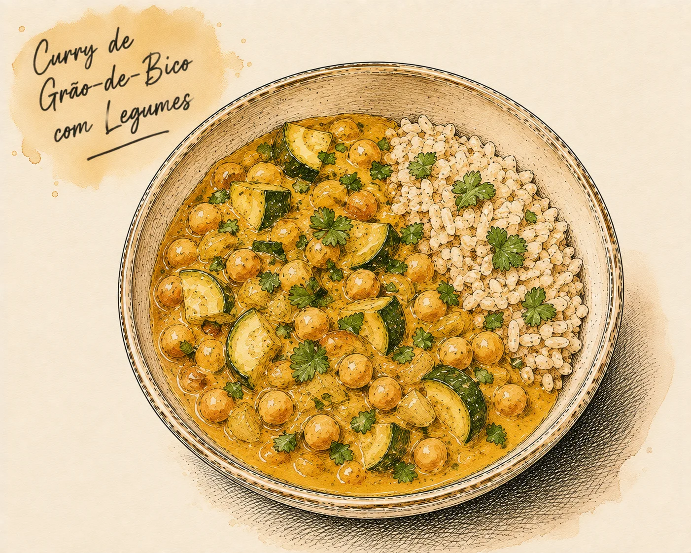 Ilustração de Curry de Grão-de-Bico com Legumes
