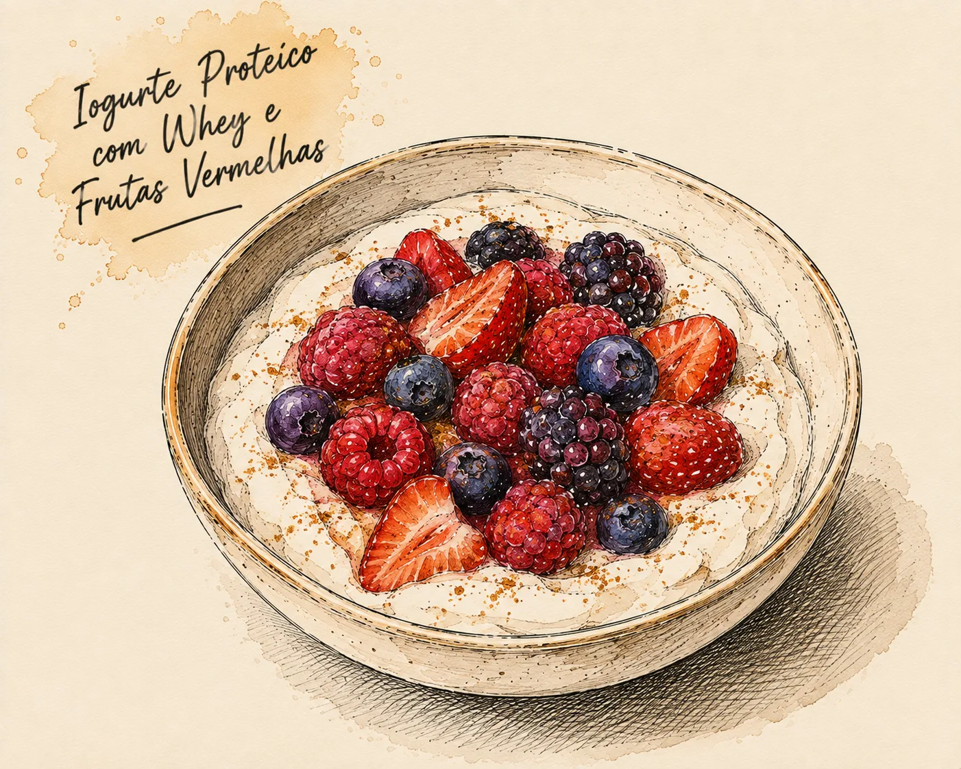 Ilustração de Iogurte Proteico com Whey e Frutas Vermelhas