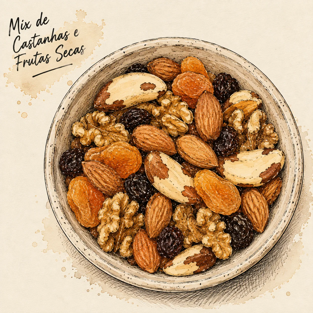 Ilustração de Mix de Castanhas e Frutas Secas
