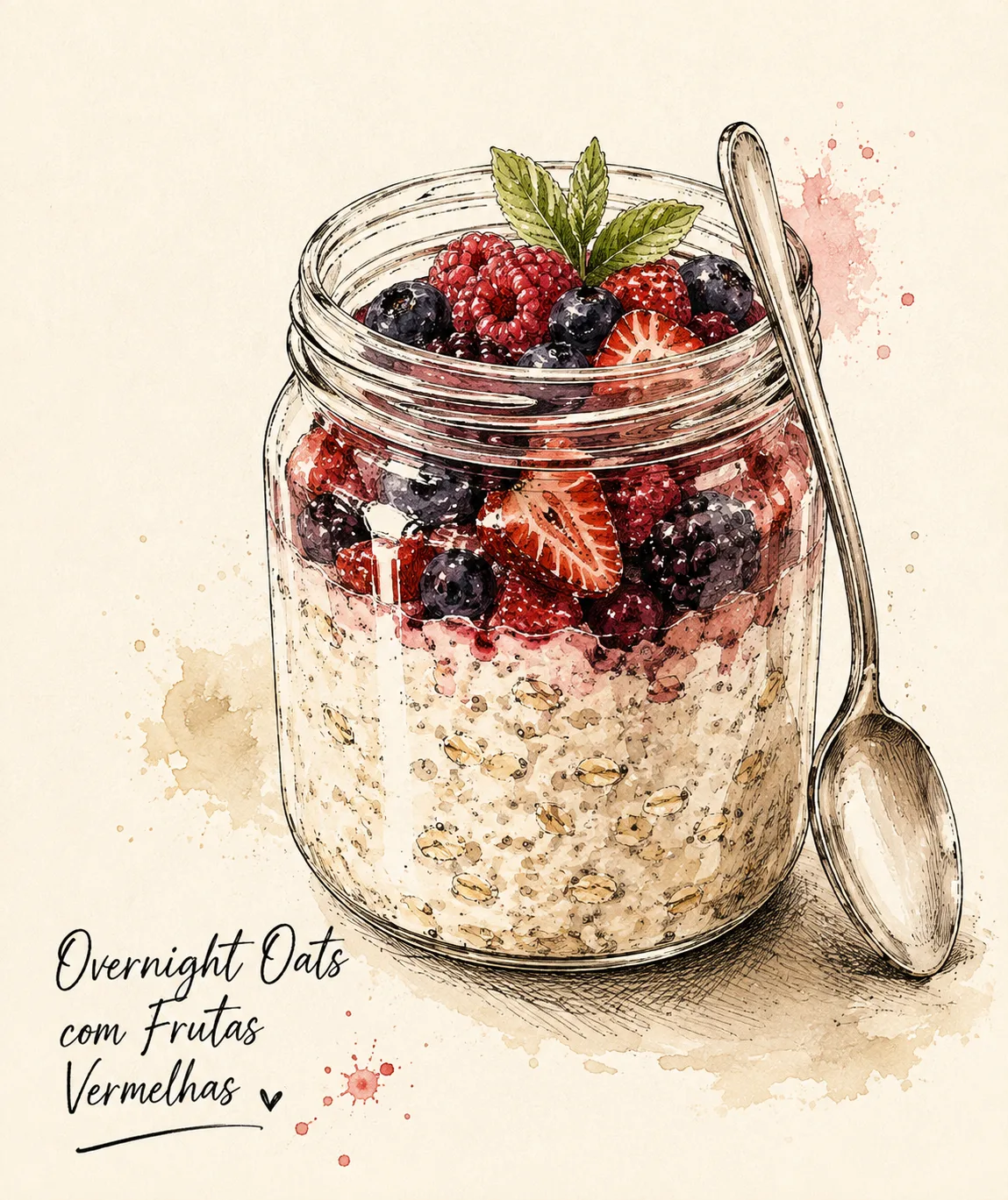 Ilustração de Overnight Oats com Frutas Vermelhas