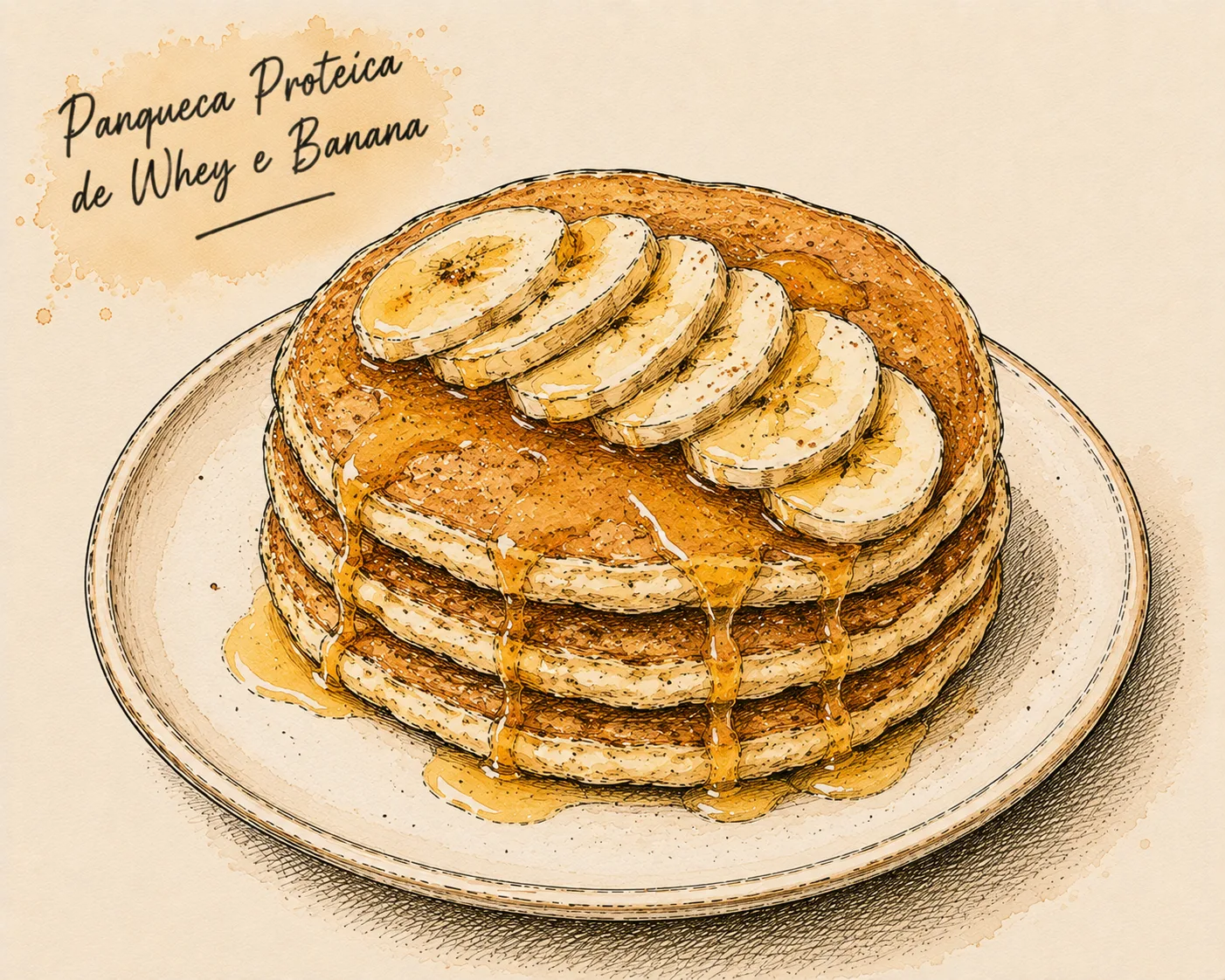 Ilustração de Panqueca Proteica de Whey e Banana