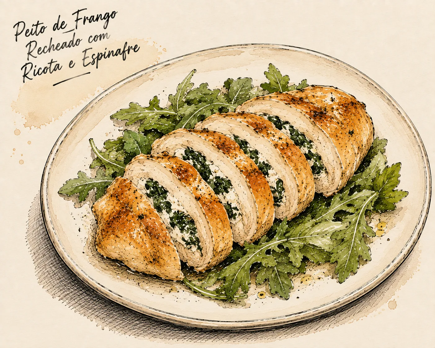 Ilustração de Peito de Frango Recheado com Ricota e Espinafre