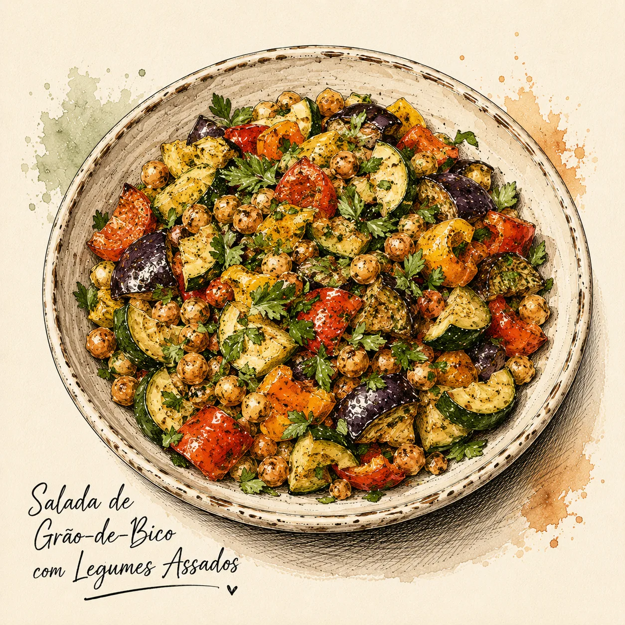 Ilustração de Salada de Grão-de-Bico com Legumes Assados