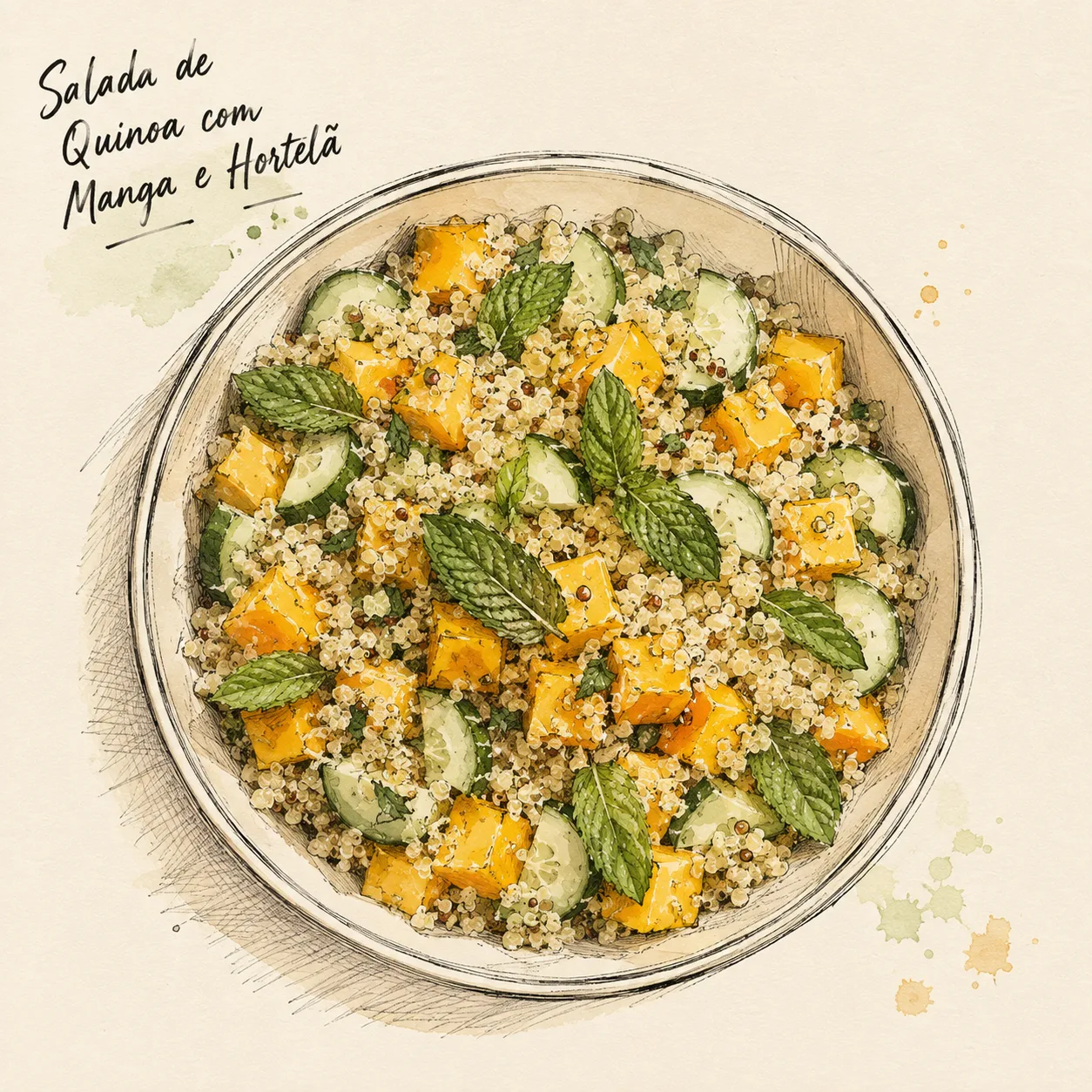 Ilustração de Salada de Quinoa com Manga e Hortelã