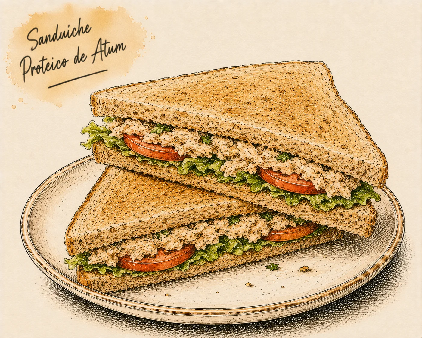 Ilustração de Sanduíche Proteico de Atum
