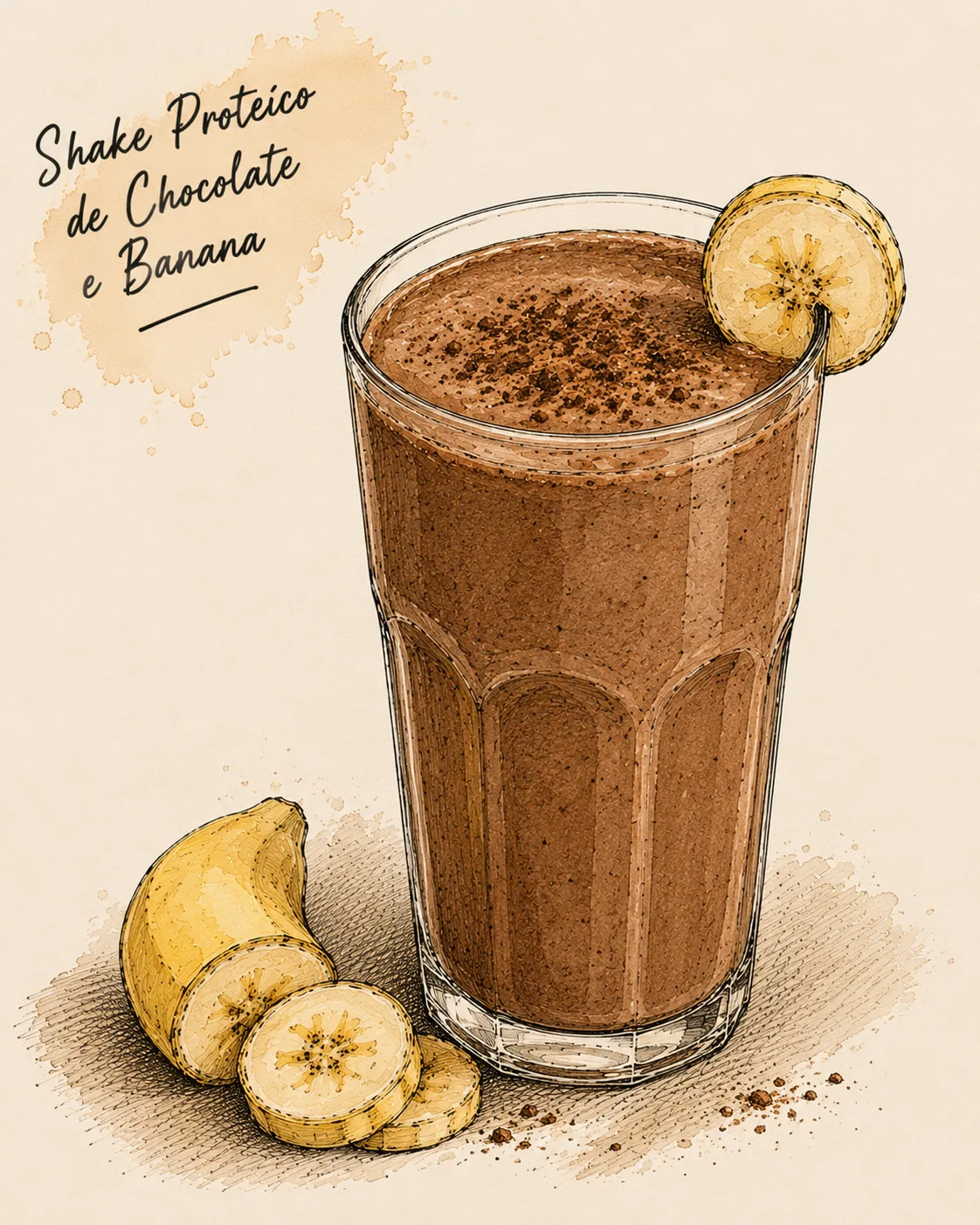 Ilustração de Shake Proteico de Chocolate e Banana