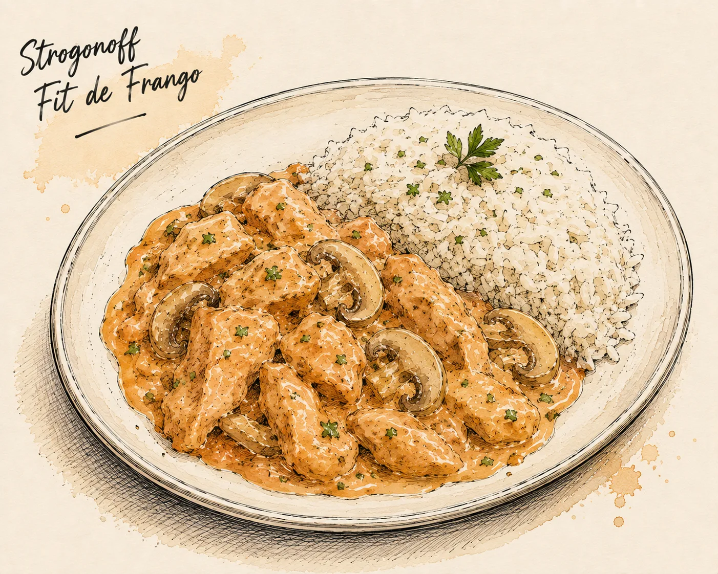 Ilustração de Strogonoff Fit de Frango