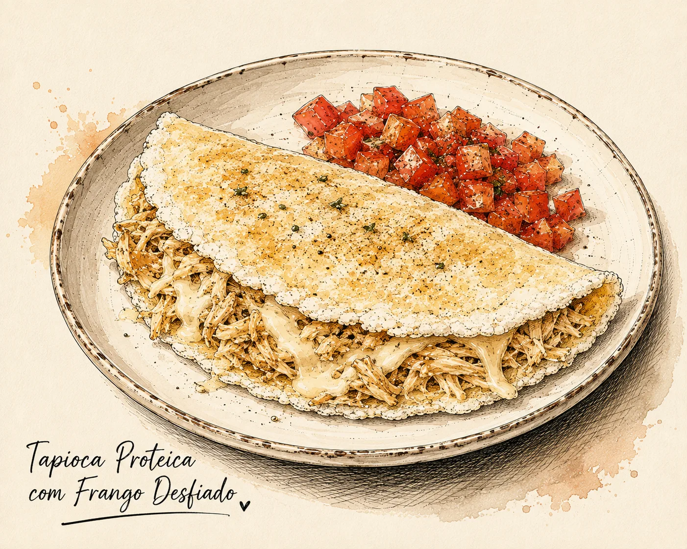 Ilustração de Tapioca Proteica com Frango Desfiado
