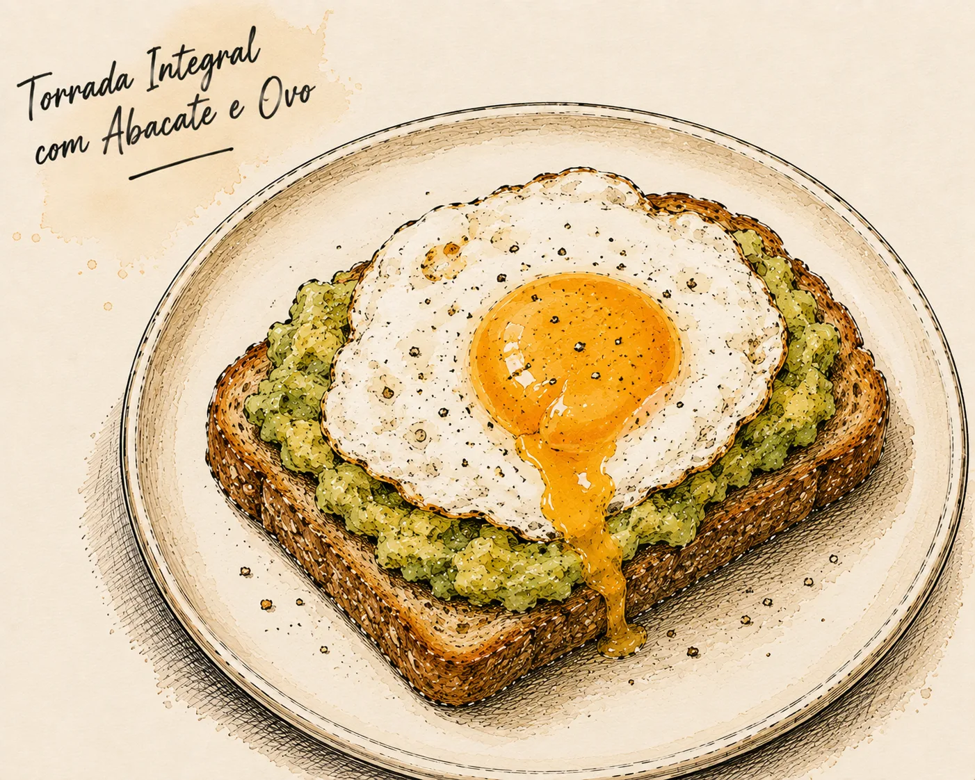 Ilustração de Torrada Integral com Abacate e Ovo