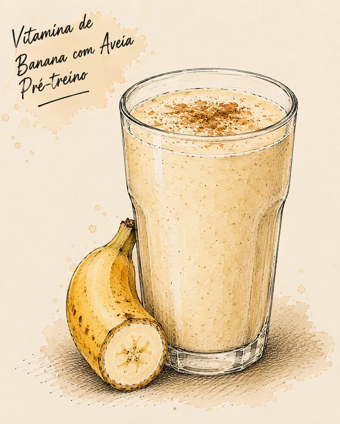 Ilustração de Vitamina de Banana com Aveia Pré-treino