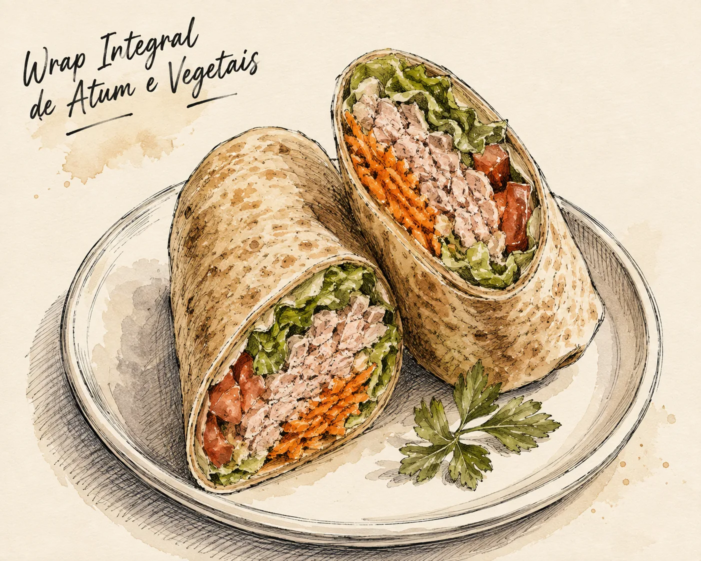 Ilustração de Wrap Integral de Atum e Vegetais