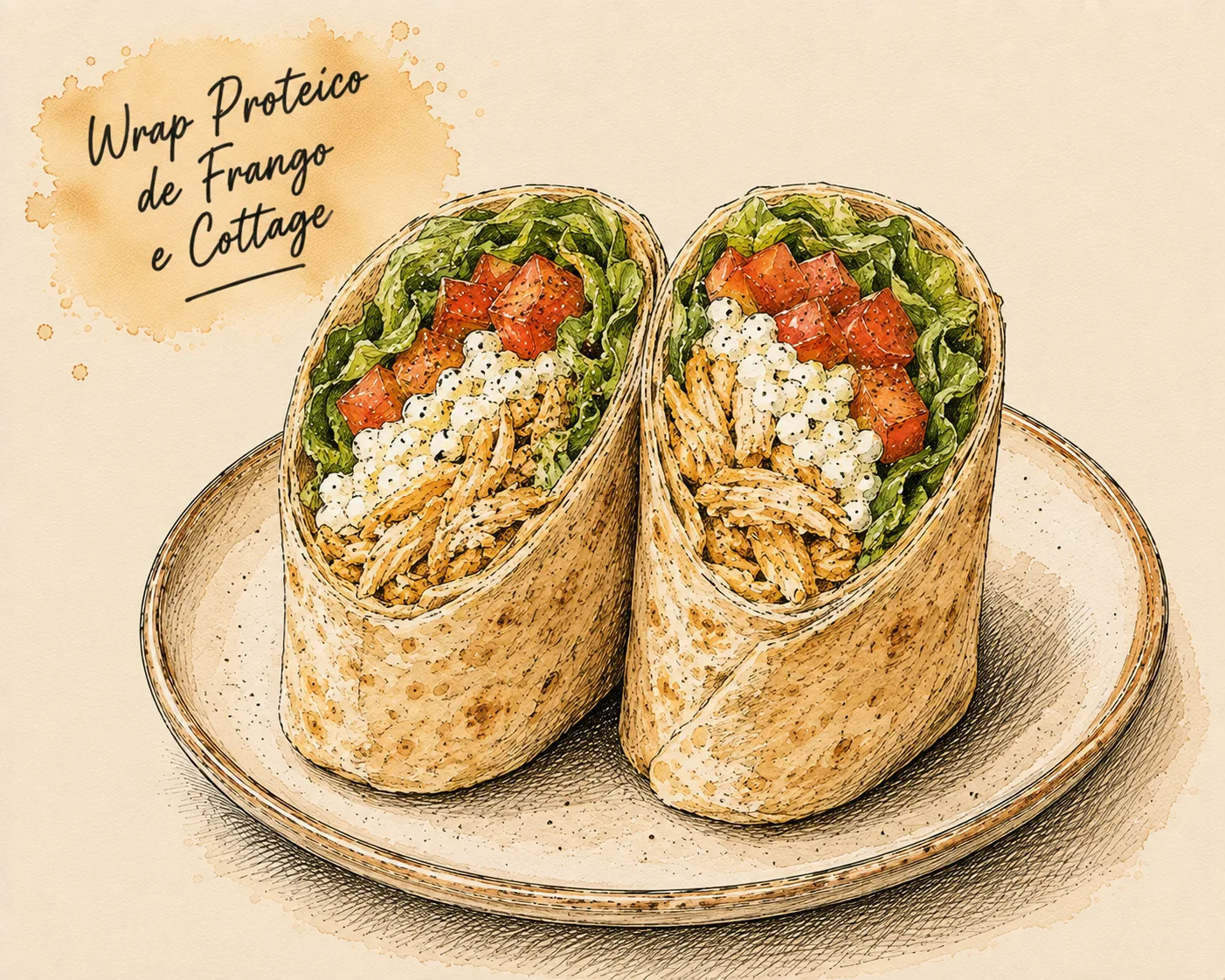 Ilustração de Wrap Proteico de Frango e Cottage